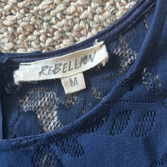 Rebellion Navy Blue Floral Lace Fit & Flare Dress - Size Medium - Picture 10 of 15